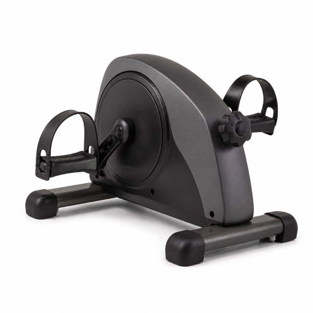 Mini pédalier d'appartement pour mobiliser les jambes assis présenté seul