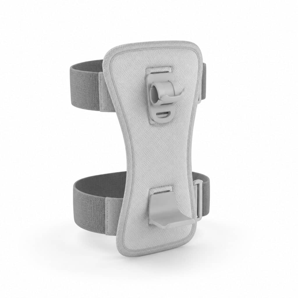 Support de fixation cuisse pour poche de recueil présenté seul